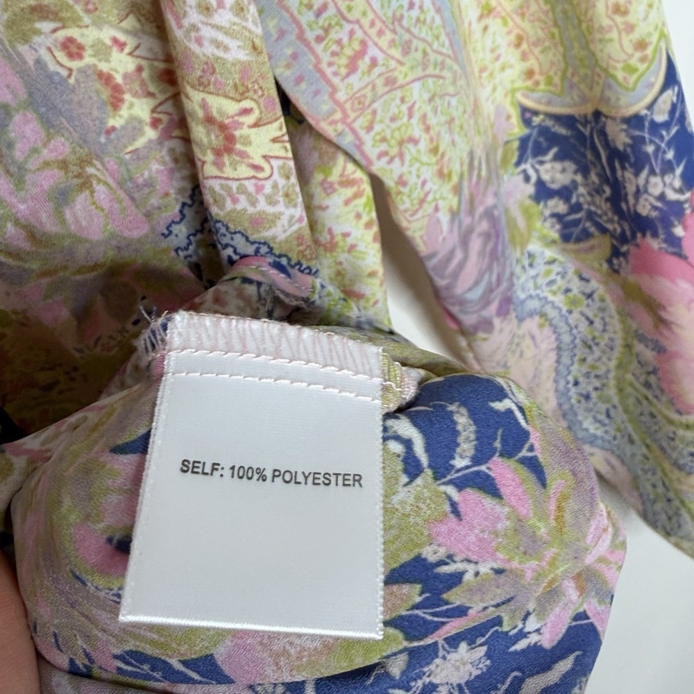 Rose And Olive Floral Paisley Print Blouse Top Womens Size L Chiffon Pastel - Picture 6 of 7